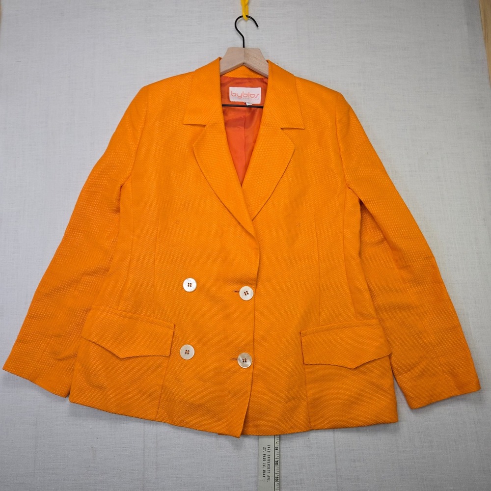 VTG Byblos Blazer 48 Womens Orange Double Breasted Textured Made In Italy Jacket